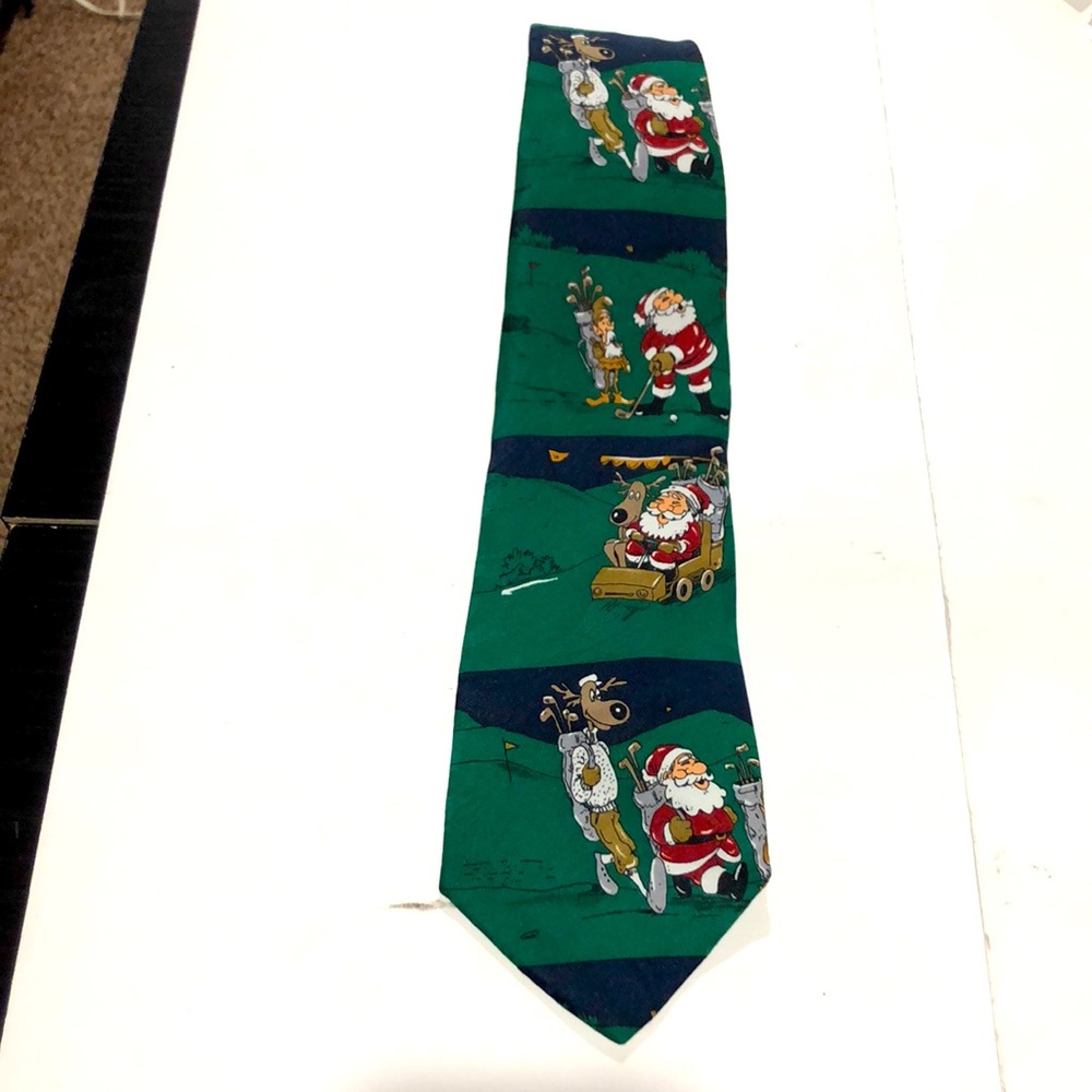 Jingle Bella green golfing Santa tie
